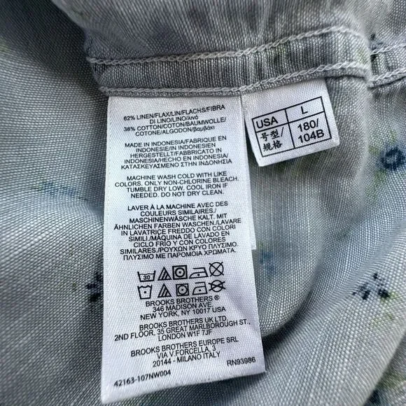 Brooks Brothers Red Fleece Linen Blend Shirt Men's Large Blue Floral Long Sleeve - Picture 8 of 10